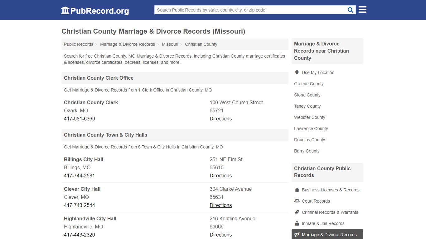 Christian County Marriage & Divorce Records (Missouri)
